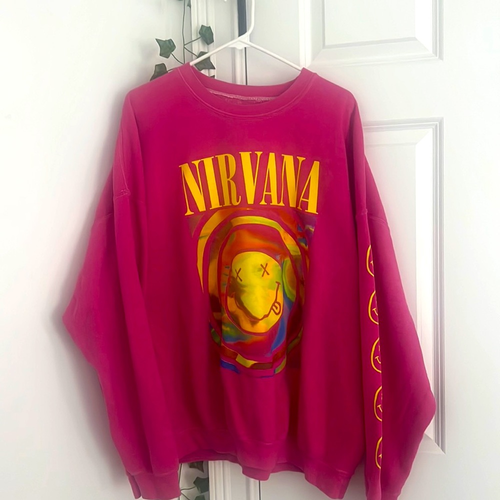 Urban Outfitters, Nirvana crewneck in hot pink
